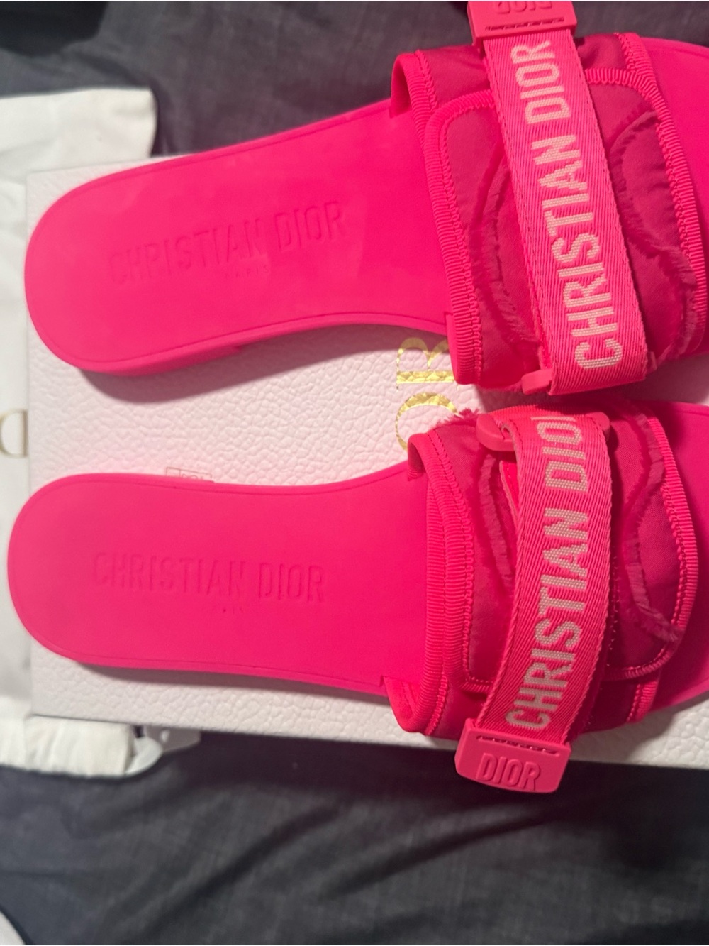 Dior Hot Pink Logo Strap Slide Sandals